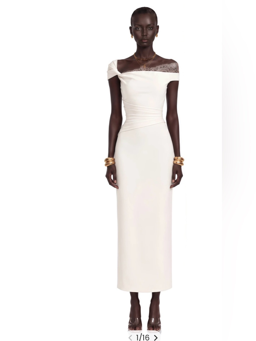 *NWT* Miss Rosier Roshanak White One Shoulder Midi Dress with Lace Panels